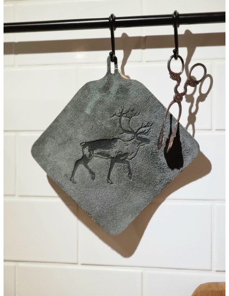 Gray Suede Potholder Reindeer